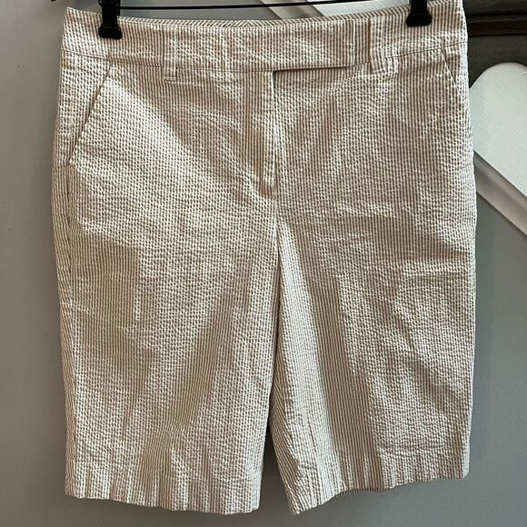 Talbots Pants - Talbots Tan  & White Seersucker Bermuda Shorts sz 12